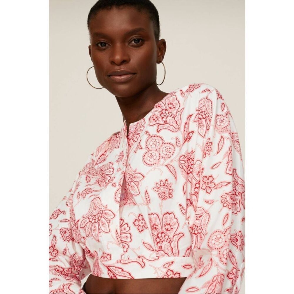 Saunders Collective- Red & White Frederique Crop Top Dolman Long Sleeve, Size 14